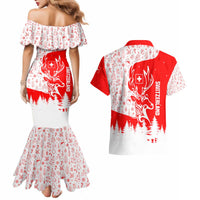 Switzerland Christmas Couples Matching Mermaid Dress and Hawaiian Shirt with Red Reindeer Snow Forest and Holiday Icon - Wonder Print Shop