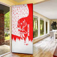Switzerland Christmas Door Cover with Red Reindeer Snow Forest and Holiday Icon - Wonder Print Shop