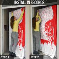 Switzerland Christmas Door Cover with Red Reindeer Snow Forest and Holiday Icon - Wonder Print Shop