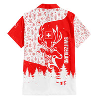 Switzerland Christmas Family Matching Long Sleeve Bodycon Dress and Hawaiian Shirt with Red Reindeer Snow Forest and Holiday Icon - Wonder Print Shop