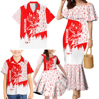 Switzerland Christmas Family Matching Mermaid Dress and Hawaiian Shirt with Red Reindeer Snow Forest and Holiday Icon - Wonder Print Shop