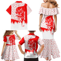 Switzerland Christmas Family Matching Mermaid Dress and Hawaiian Shirt with Red Reindeer Snow Forest and Holiday Icon - Wonder Print Shop