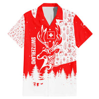 Switzerland Christmas Family Matching Mermaid Dress and Hawaiian Shirt with Red Reindeer Snow Forest and Holiday Icon - Wonder Print Shop