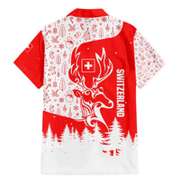 Switzerland Christmas Family Matching Mermaid Dress and Hawaiian Shirt with Red Reindeer Snow Forest and Holiday Icon - Wonder Print Shop