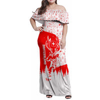 Switzerland Christmas Family Matching Off Shoulder Maxi Dress and Hawaiian Shirt with Red Reindeer Snow Forest and Holiday Icon - Wonder Print Shop