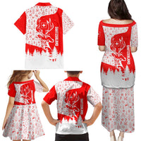 Switzerland Christmas Family Matching Puletasi and Hawaiian Shirt with Red Reindeer Snow Forest and Holiday Icon - Wonder Print Shop
