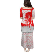 Switzerland Christmas Family Matching Puletasi and Hawaiian Shirt with Red Reindeer Snow Forest and Holiday Icon - Wonder Print Shop