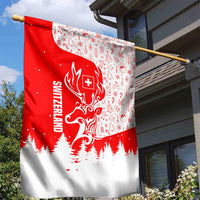 Switzerland Christmas Garden Flag with Red Reindeer Snow Forest and Holiday Icon - Wonder Print Shop