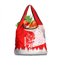 Switzerland Christmas Grocery Bag with Red Reindeer Snow Forest and Holiday Icon - Wonder Print Shop