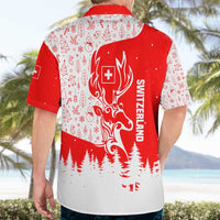 Switzerland Christmas Hawaiian Shirt with Red Reindeer Snow Forest and Holiday Icon - Wonder Print Shop