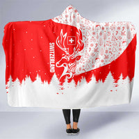 Switzerland Christmas Hooded Blanket with Red Reindeer Snow Forest and Holiday Icon - Wonder Print Shop