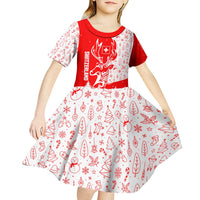 Switzerland Christmas Kid Short Sleeve Dress with Red Reindeer Snow Forest and Holiday Icon - Wonder Print Shop