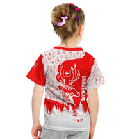 Switzerland Christmas Kid T Shirt with Red Reindeer Snow Forest and Holiday Icon - Wonder Print Shop