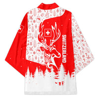 Switzerland Christmas Kimono with Red Reindeer Snow Forest and Holiday Icon - Wonder Print Shop