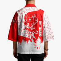 Switzerland Christmas Kimono with Red Reindeer Snow Forest and Holiday Icon - Wonder Print Shop