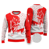 Switzerland Christmas Ugly Christmas Sweater with Red Reindeer Snow Forest and Holiday Icon - Wonder Print Shop