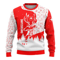 Switzerland Christmas Ugly Christmas Sweater with Red Reindeer Snow Forest and Holiday Icon - Wonder Print Shop