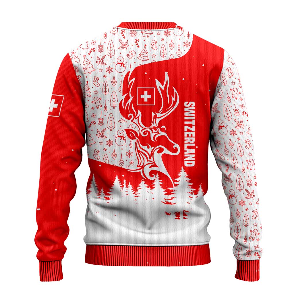 Switzerland Christmas Ugly Christmas Sweater with Red Reindeer Snow Forest and Holiday Icon - Wonder Print Shop