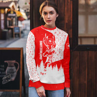 Switzerland Christmas Ugly Christmas Sweater with Red Reindeer Snow Forest and Holiday Icon - Wonder Print Shop