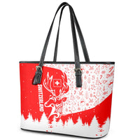 Switzerland Christmas Leather Tote Bag with Red Reindeer Snow Forest and Holiday Icon - Wonder Print Shop