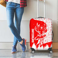 Switzerland Christmas Luggage Cover with Red Reindeer Snow Forest and Holiday Icon - Wonder Print Shop