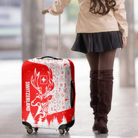 Switzerland Christmas Luggage Cover with Red Reindeer Snow Forest and Holiday Icon - Wonder Print Shop