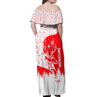 Switzerland Christmas Off Shoulder Maxi Dress with Red Reindeer Snow Forest and Holiday Icon - Wonder Print Shop