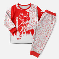 Switzerland Christmas Pajama Set with Red Reindeer Snow Forest and Holiday Icon - Wonder Print Shop