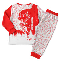 Switzerland Christmas Pajama Set with Red Reindeer Snow Forest and Holiday Icon - Wonder Print Shop