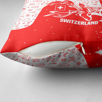 Switzerland Christmas Pillow Cover with Red Reindeer Snow Forest and Holiday Icon - Wonder Print Shop