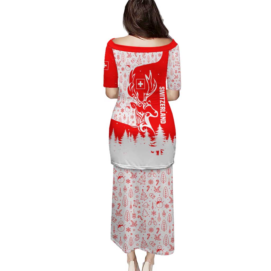 Switzerland Christmas Puletasi with Red Reindeer Snow Forest and Holiday Icon - Wonder Print Shop