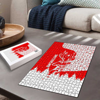 Switzerland Christmas Puzzle with Red Reindeer Snow Forest and Holiday Icon - Wonder Print Shop