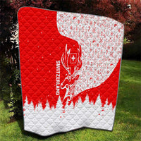 Switzerland Christmas Quilt with Red Reindeer Snow Forest and Holiday Icon - Wonder Print Shop