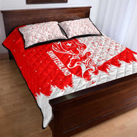 Switzerland Christmas Quilt Bed Set with Red Reindeer Snow Forest and Holiday Icon - Wonder Print Shop