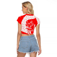 Switzerland Christmas Raglan Cropped T Shirt with Red Reindeer Snow Forest and Holiday Icon - Wonder Print Shop