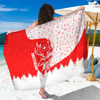 Switzerland Christmas Sarong with Red Reindeer Snow Forest and Holiday Icon - Wonder Print Shop
