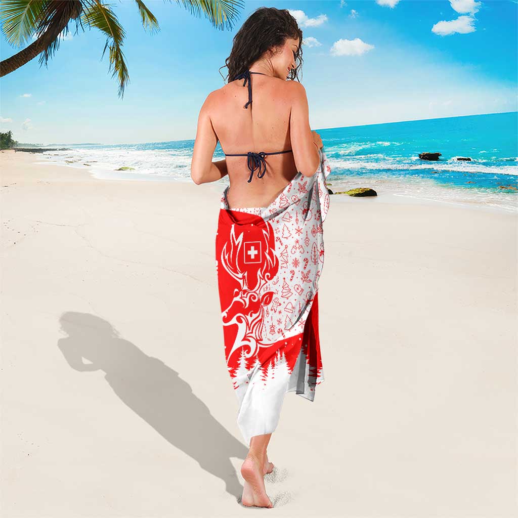 Switzerland Christmas Sarong with Red Reindeer Snow Forest and Holiday Icon - Wonder Print Shop