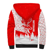Switzerland Christmas Sherpa Hoodie with Red Reindeer Snow Forest and Holiday Icon - Wonder Print Shop