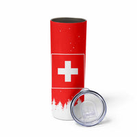 Switzerland Christmas Skinny Tumbler with Red Reindeer Snow Forest and Holiday Icon - Wonder Print Shop
