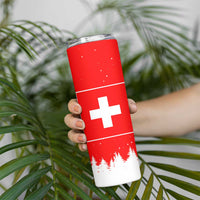 Switzerland Christmas Skinny Tumbler with Red Reindeer Snow Forest and Holiday Icon - Wonder Print Shop