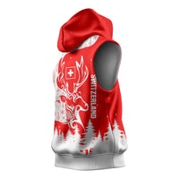 Switzerland Christmas Sleeveless Hoodie with Red Reindeer Snow Forest and Holiday Icon - Wonder Print Shop