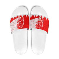 Switzerland Christmas Slide Sandals with Red Reindeer Snow Forest and Holiday Icon - Wonder Print Shop