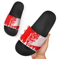 Switzerland Christmas Slide Sandals with Red Reindeer Snow Forest and Holiday Icon - Wonder Print Shop