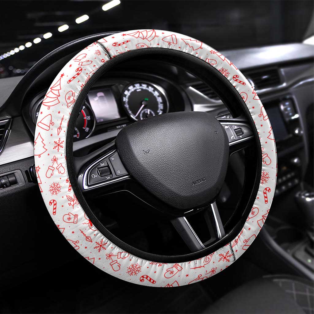 Switzerland Christmas Steering Wheel Cover with Red Reindeer Snow Forest and Holiday Icon - Wonder Print Shop