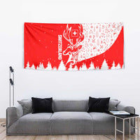 Switzerland Christmas Tapestry with Red Reindeer Snow Forest and Holiday Icon - Wonder Print Shop
