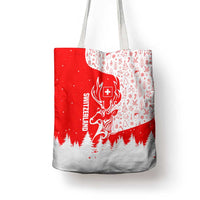 Switzerland Christmas Tote Bag with Red Reindeer Snow Forest and Holiday Icon - Wonder Print Shop