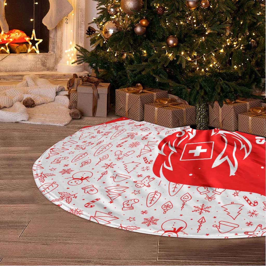 Switzerland Christmas Tree Skirt with Red Reindeer Snow Forest and Holiday Icon - Wonder Print Shop