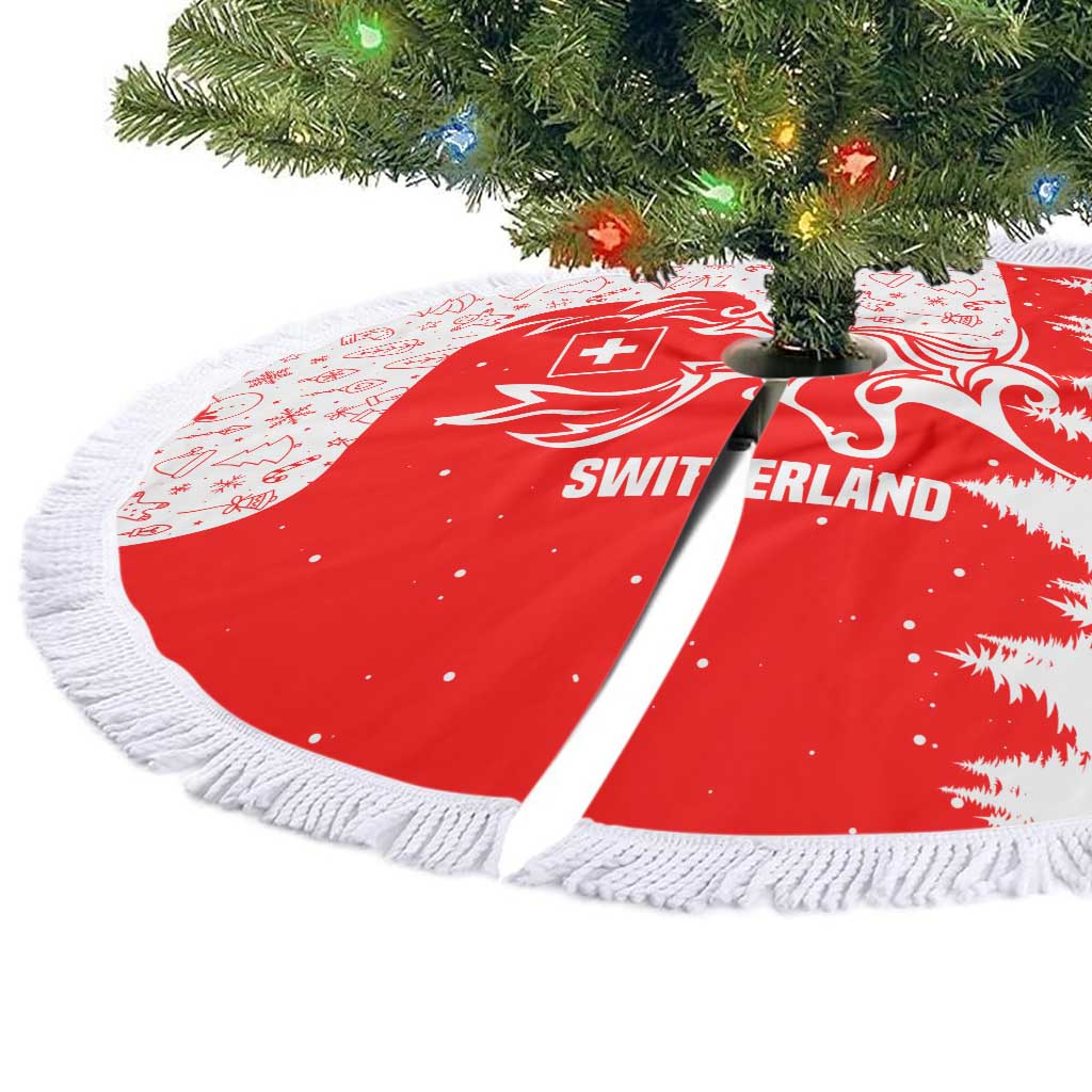 Switzerland Christmas Tree Skirt with Red Reindeer Snow Forest and Holiday Icon - Wonder Print Shop