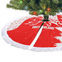 Switzerland Christmas Tree Skirt with Red Reindeer Snow Forest and Holiday Icon - Wonder Print Shop