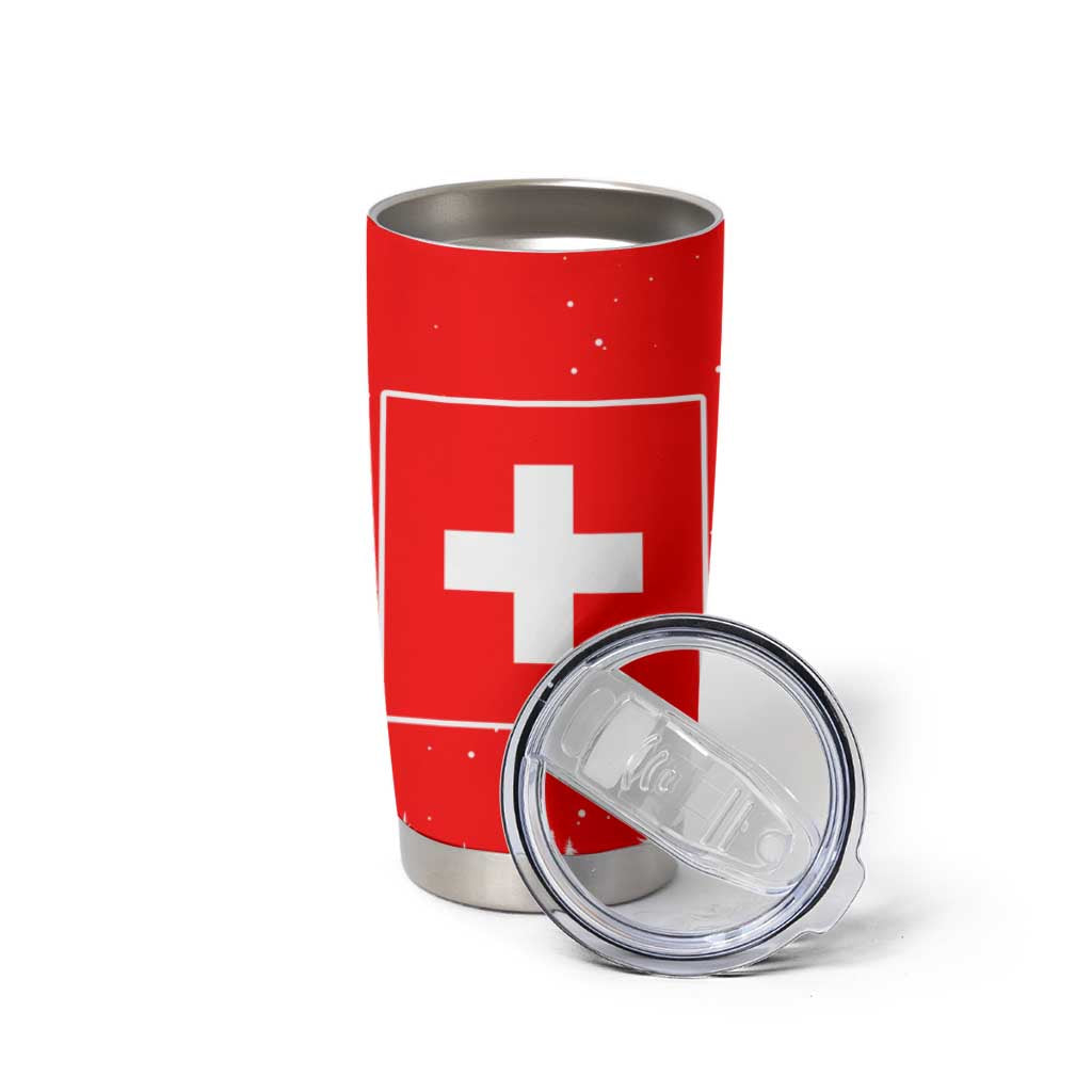 Switzerland Christmas Tumbler Cup with Red Reindeer Snow Forest and Holiday Icon - Wonder Print Shop